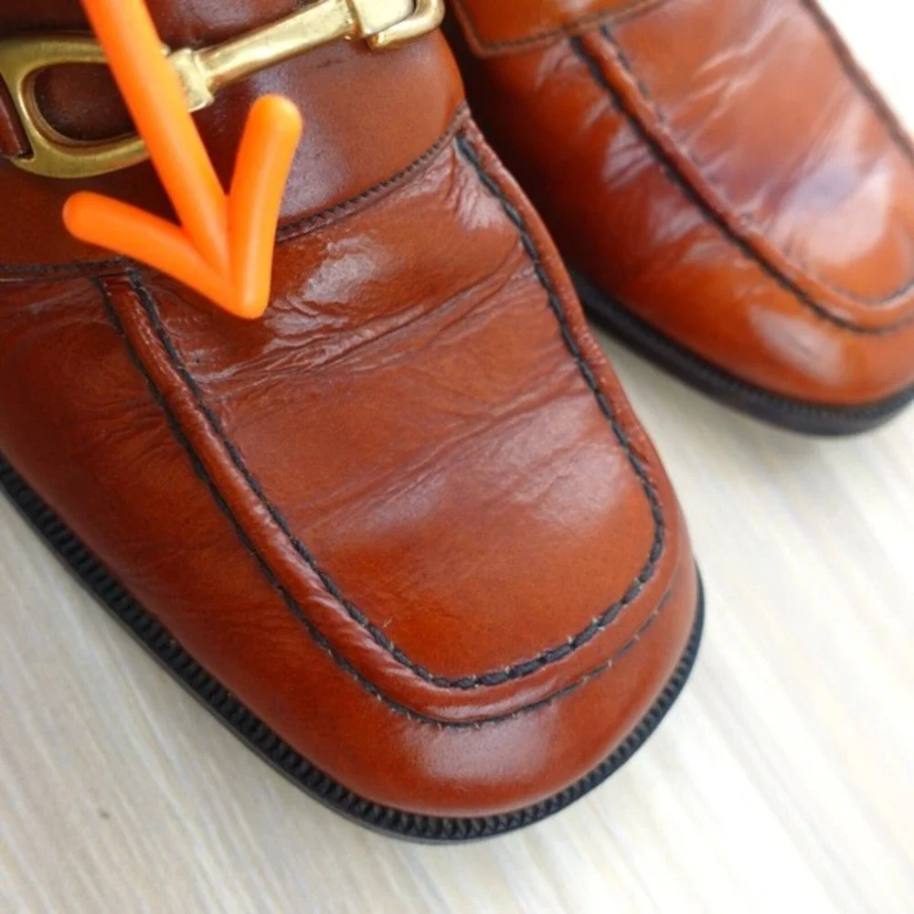 VINTAGE Italian Shoes Kids 35 2.5 Bourbon Brown Leather Horsebit Loafer‎ Formal